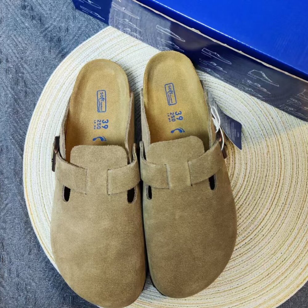 NEW Narrow Fit Birkenstock Boston Clogs (Soft Footbed) - Taupe Brown Leather